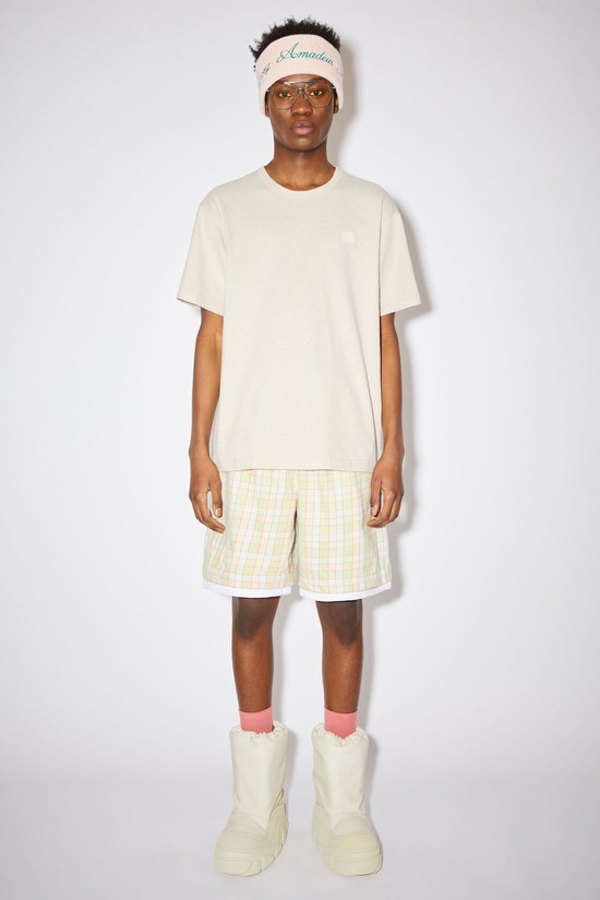 Beige Acne Studios Crew Neck Men's T Shirts | IXJB-96450