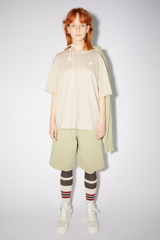 Beige Acne Studios Face Logo Patch Women's T Shirts | KIUZ-20534