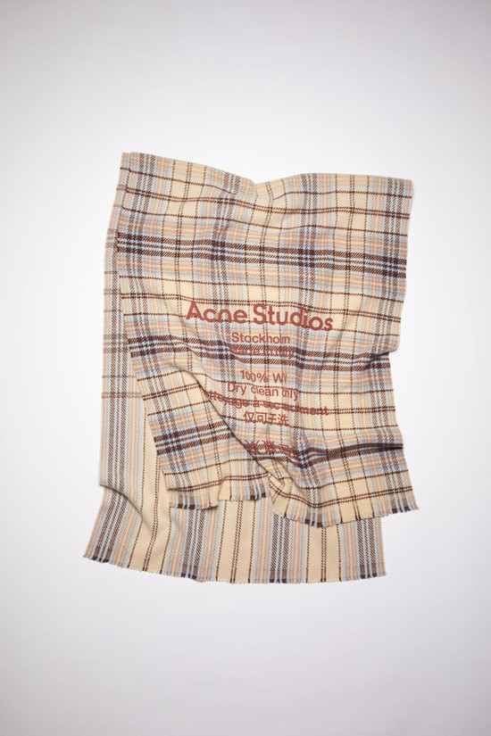 Beige / Brown Acne Studios Checked Wool Scarf | JMYV-34790