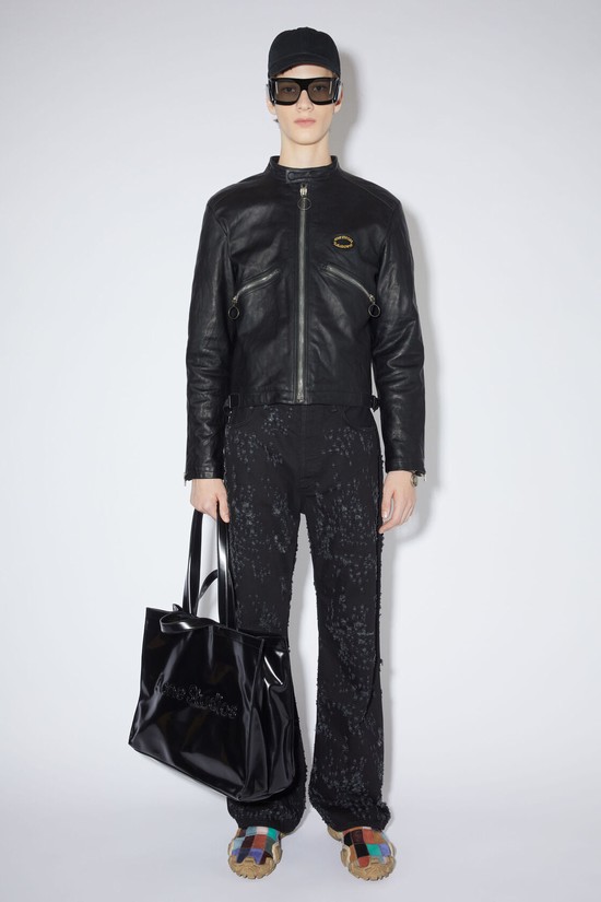 Black Acne Studios Distressed Leather Men's Jackets | MRFS-84095