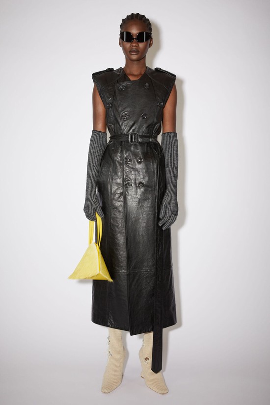 Black Acne Studios Double-breasted Maxi Leather Women's Coats | OIHK-94782