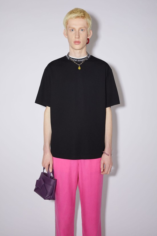 Black Acne Studios Logo Rib Men's T Shirts | ZQHE-14937