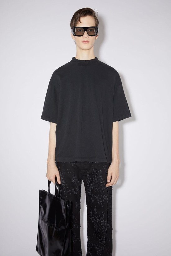 Black Acne Studios Logo Tape Men's T Shirts | ZVWJ-71382