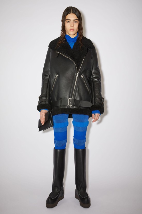 Black / Black Acne Studios Leather Shearling Women's Jackets | INEQ-35496