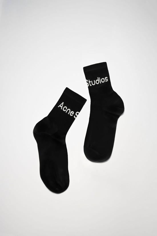 Black / Grey Acne Studios Ribbed Logo Socks | QMZX-03671