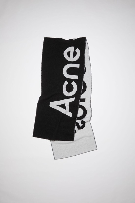 Black / White Acne Studios Logo Jacquard - Narrow Scarf | OREN-93215