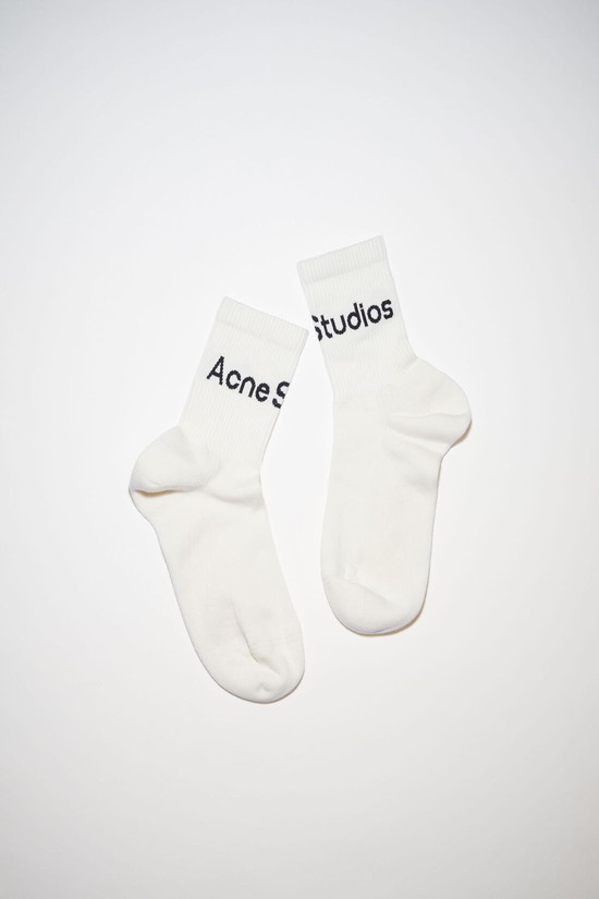 Black / White Acne Studios Ribbed Logo Socks | VATF-72580