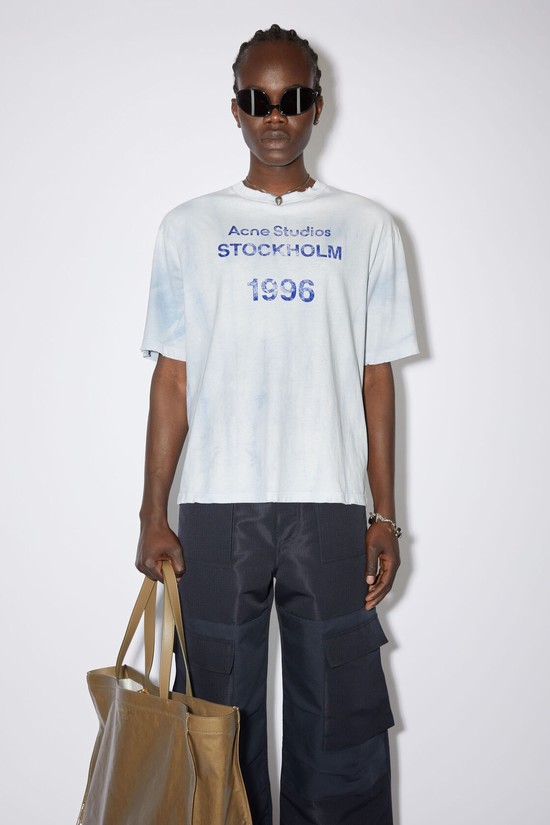 Blue Acne Studios Logo Stamp Men's T Shirts | ZNEI-93672