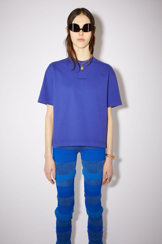 Blue Acne Studios Logo Women's T Shirts | PHWX-69820