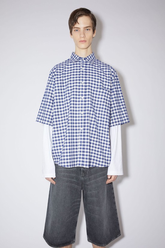 Blue / White Acne Studios Short Sleeve Button-up Men's Shirts | VOPN-71369