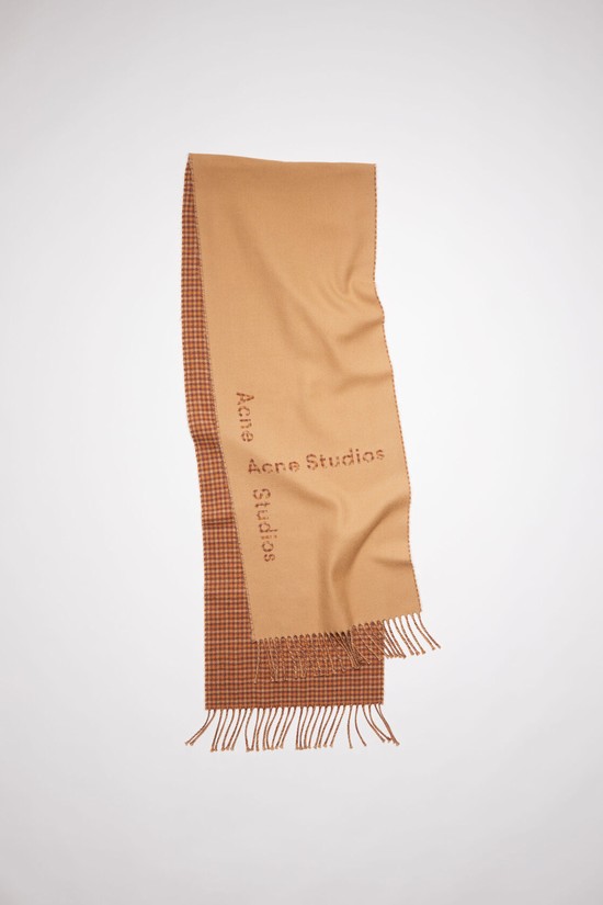 Brown Acne Studios Contrast Logo Jacquard Wool Scarf | CKNW-67518