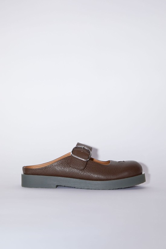 Brown / Black Acne Studios Leather Buckle Men's Mules | RBGJ-60348