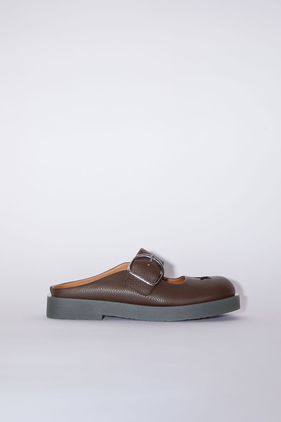 Brown / Black Acne Studios Leather Buckle Women's Mules | UWKT-54713