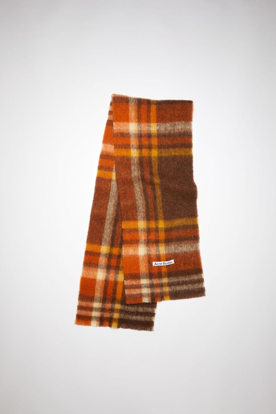 Brown / Orange Acne Studios Heavy Plaid Scarf | CZDM-26938