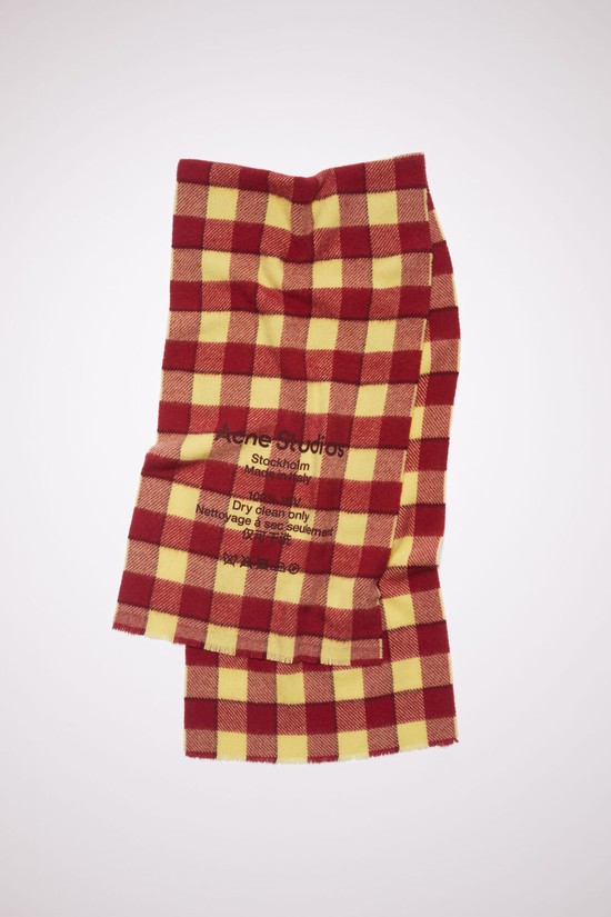 Burgundy / Yellow Acne Studios Check Wool Scarf | XFWY-62857