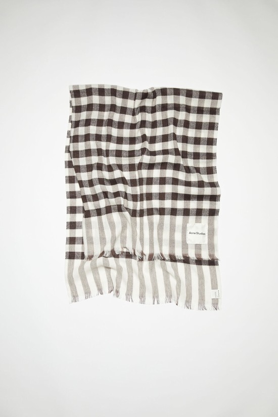 Chocolate / Brown / White Acne Studios Check Cashmere Linen Scarf | YXLG-05378