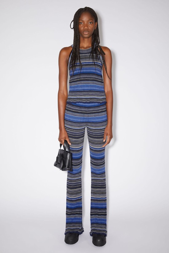 Dark Blue / Multicolor Acne Studios Ribbed Flared Women's Trousers | JTWD-76328