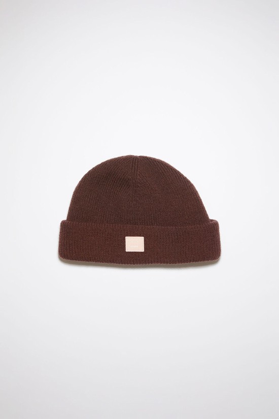 Dark Brown Acne Studios Small Face Logo Beanie | WXNG-98346