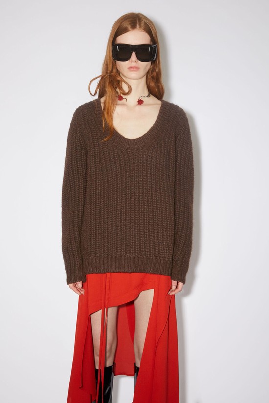 Dark Brown Acne Studios Wool Blend Jumper Women's Knitwear | CXZS-89567