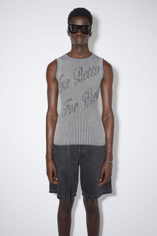 Dark Grey Acne Studios Knitted Embroidered Top Men's Knitwear | WRMZ-65217