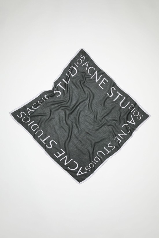 Dark Grey Acne Studios Logo Wool Square Scarf | FYOM-58147