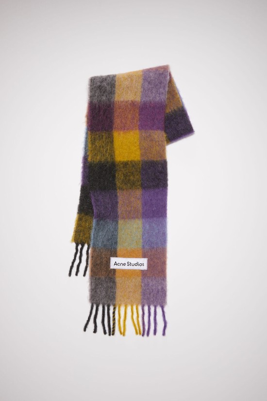 Dark Grey / Yellow / Purple Acne Studios Mohair Checked Scarf | XVDN-83465