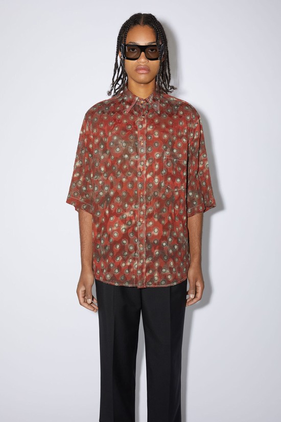 Dark Red / Grey Acne Studios Printed Button-up Men's Shirts | SEJN-39524