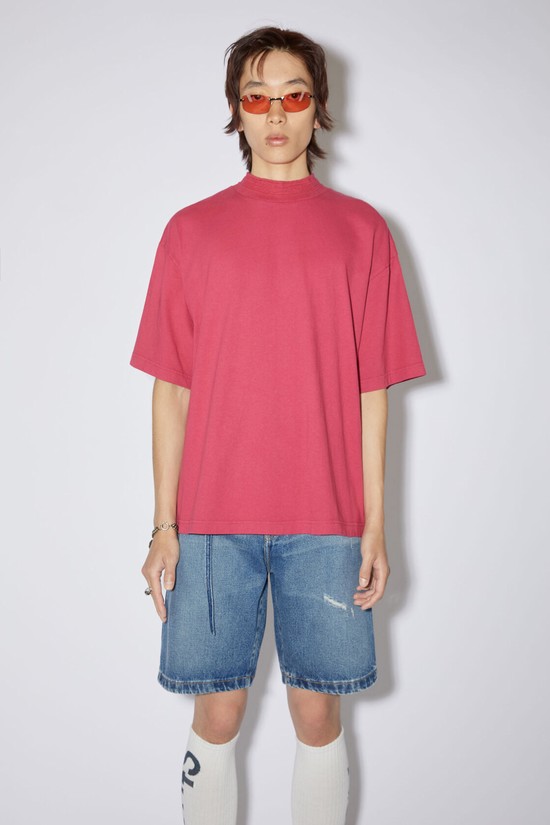 Fuchsia / Pink Acne Studios Logo Tape Men's T Shirts | ZPGL-09386