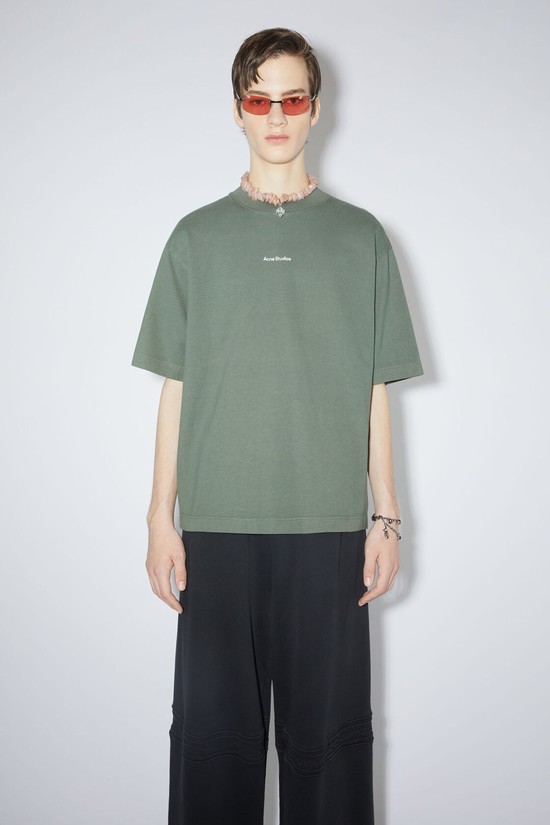 Green Acne Studios Logo Men's T Shirts | OVPI-73429