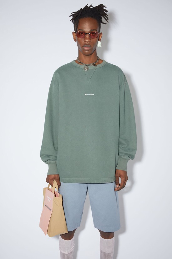 Green Acne Studios Stamp Logo Men's Sweatshirts | EZDR-97516