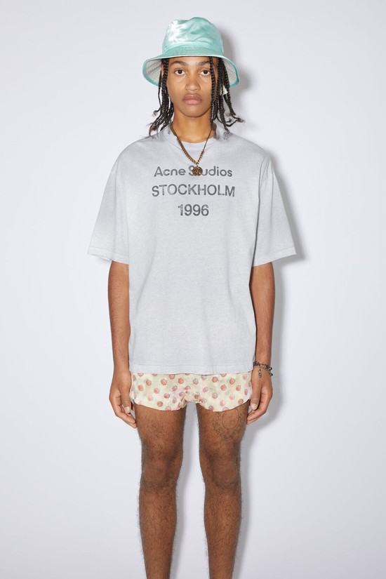 Grey Acne Studios Logo Men's T Shirts | XZWO-57083