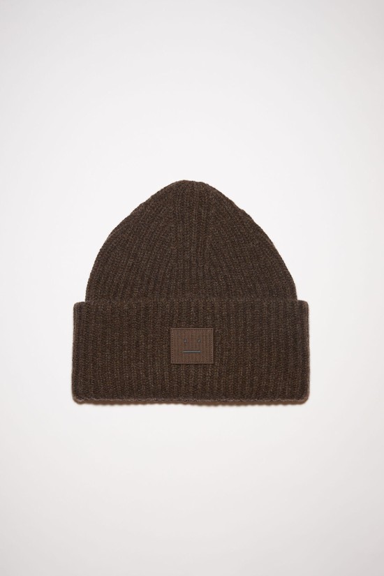 Grey / Brown Acne Studios Large Face Logo Beanie | OLZA-06384