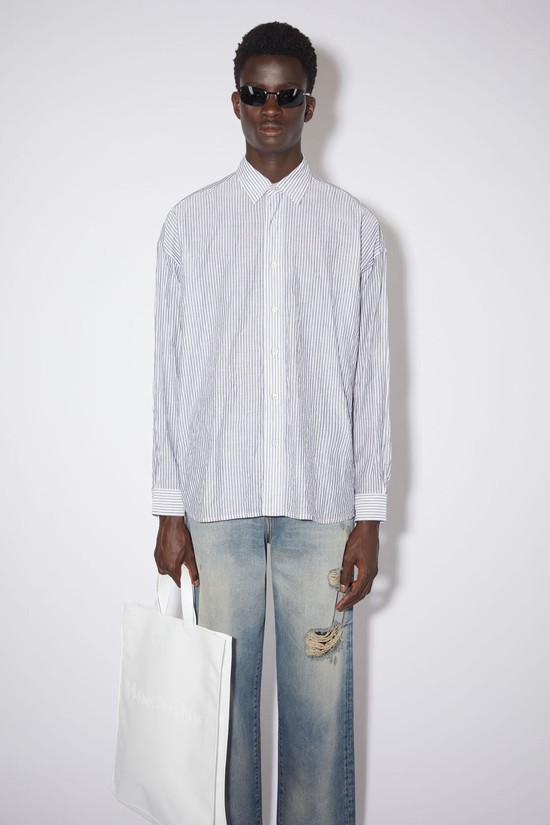 Grey / White Acne Studios Stripe Button-up Men's Shirts | NTBI-17263