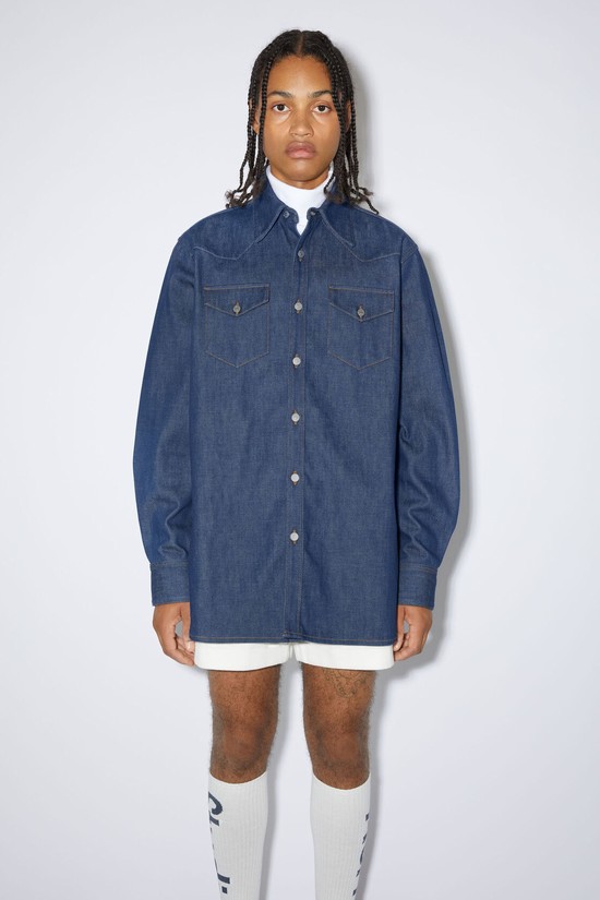 Indigo / Blue Acne Studios Denim Button-up Men's Shirts | OSZM-41685