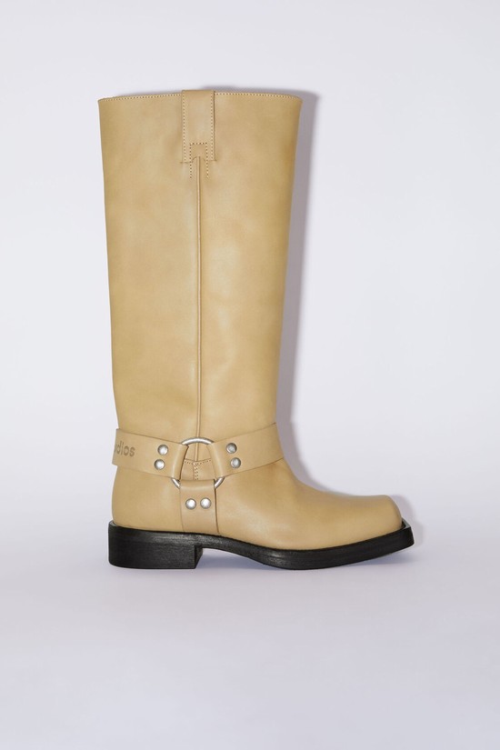 Light Beige Acne Studios Leather Buckle Women's Boots | MOZJ-01893