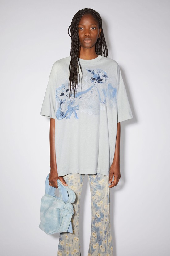 Light Blue Acne Studios Printed Women's T Shirts | VEPK-09867