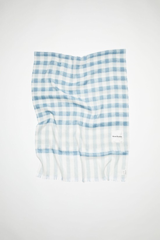 Light Blue / White Acne Studios Check Cashmere Linen Scarf | LCUR-08619