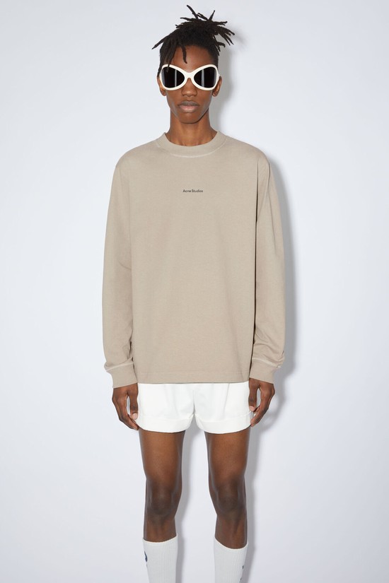 Light Brown / Beige Acne Studios Logo Long Sleeve Men's T Shirts | CVKM-56097