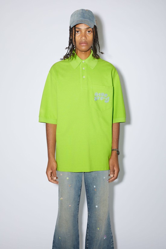 Light Green Acne Studios Logo Polo Men's T Shirts | QZCV-18367