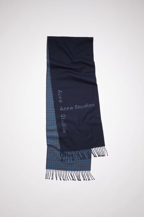 Navy / Blue Acne Studios Contrast Logo Jacquard Wool Scarf | QOZT-20958