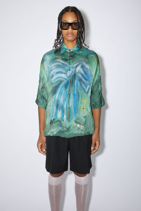 Olive / Green / Light Blue Acne Studios Printed Button-up Men's Shirts | OUNQ-72590