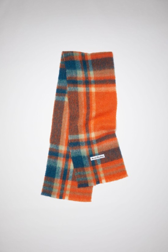 Orange / Blue Acne Studios Checked Scarf | FEAN-46187