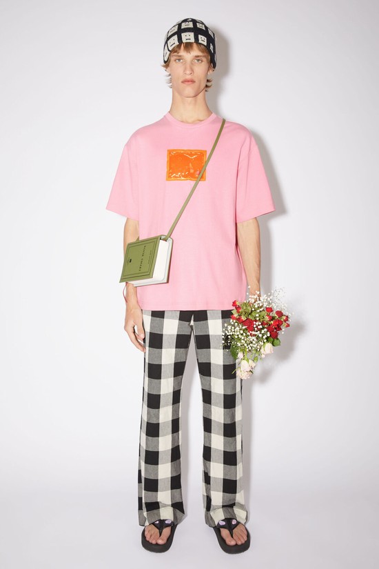 Pink Acne Studios Logo Men's T Shirts | ZHXO-65209