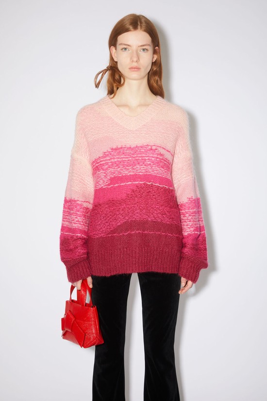 Pink / Multicolor Acne Studios V-neck Knit Jumper Women's Knitwear | VLBW-41783