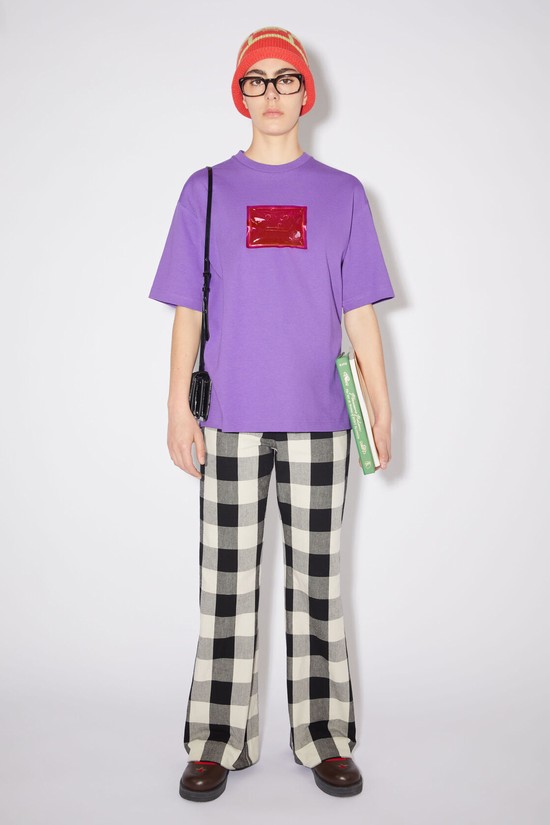 Purple Acne Studios Logo Women's T Shirts | ZXWO-90854