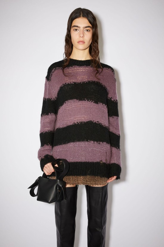 Purple / Black Acne Studios Distressed Crew Neck Jumper Women's Knitwear | SUTV-48603