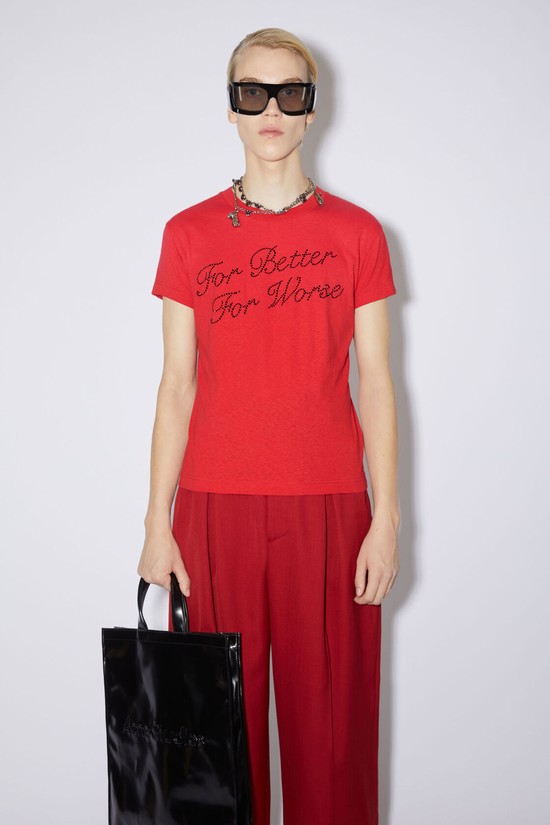 Red Acne Studios Rhinestone Men's T Shirts | TXFN-51763