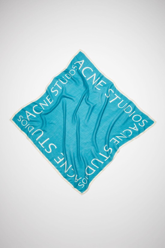 Turquoise / Blue Acne Studios Logo Wool Square Scarf | HCND-65791