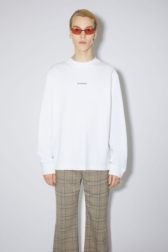 White Acne Studios Logo Long Sleeve Men's T Shirts | CVXJ-08217