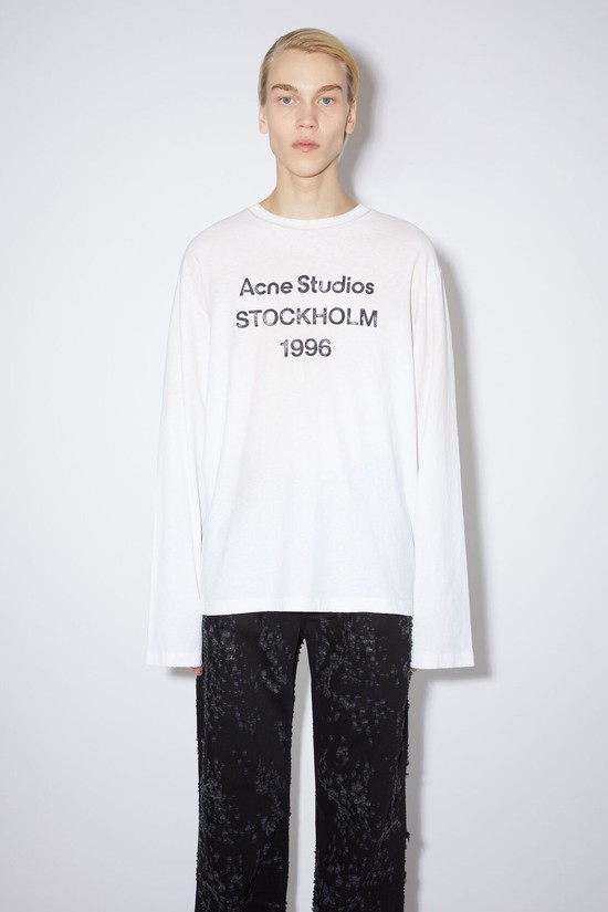 White Acne Studios Logo Long Sleeve Men's T Shirts | WSCO-79360